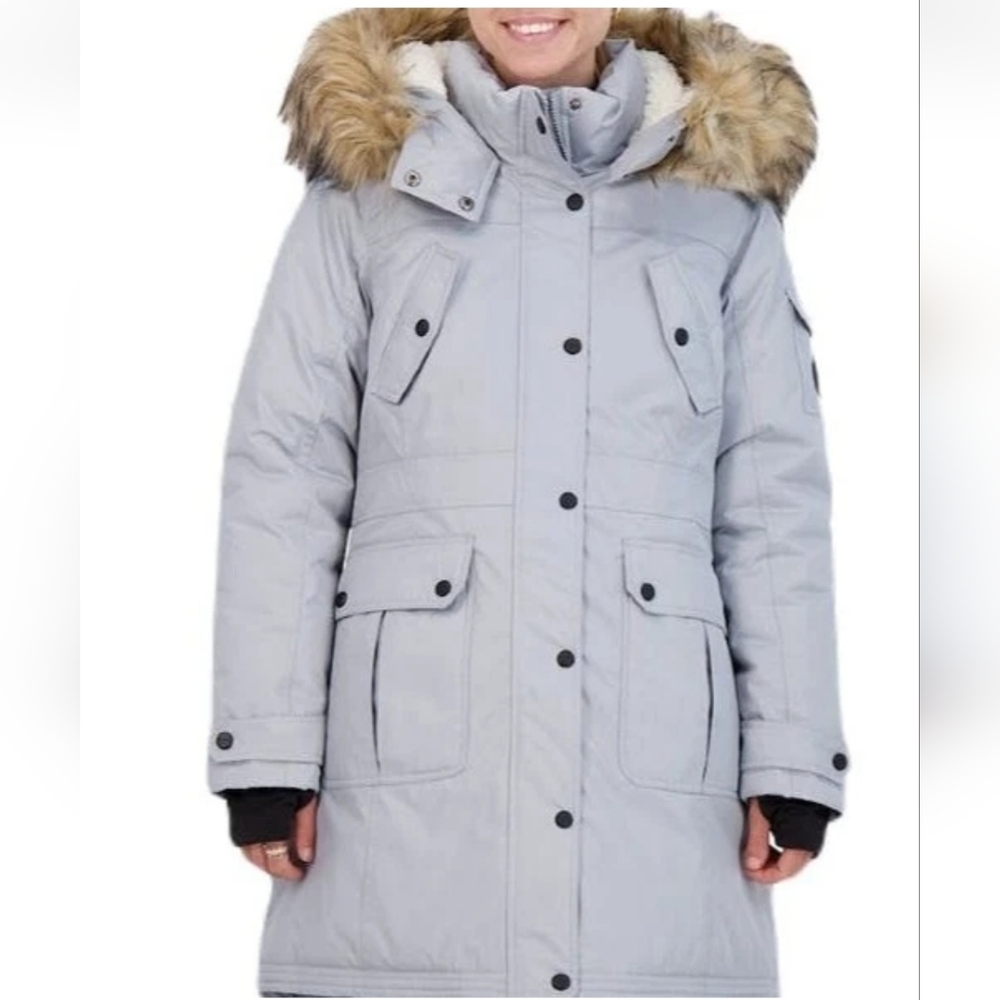 Madden Girl Faux-Fur Hood Gray Parka Coat Size Medium Size Large